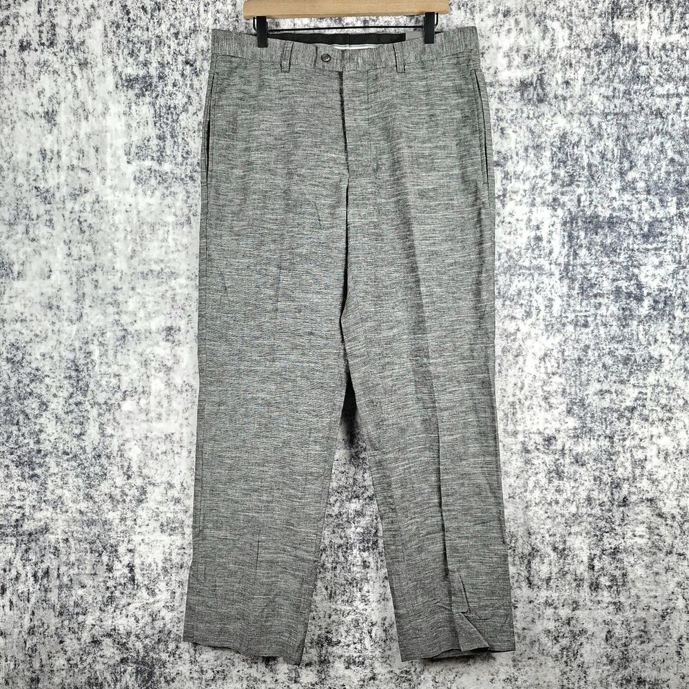NEW Paulo Solari Dress Pants 36x32 Gray Tailored Fit Linen Blend